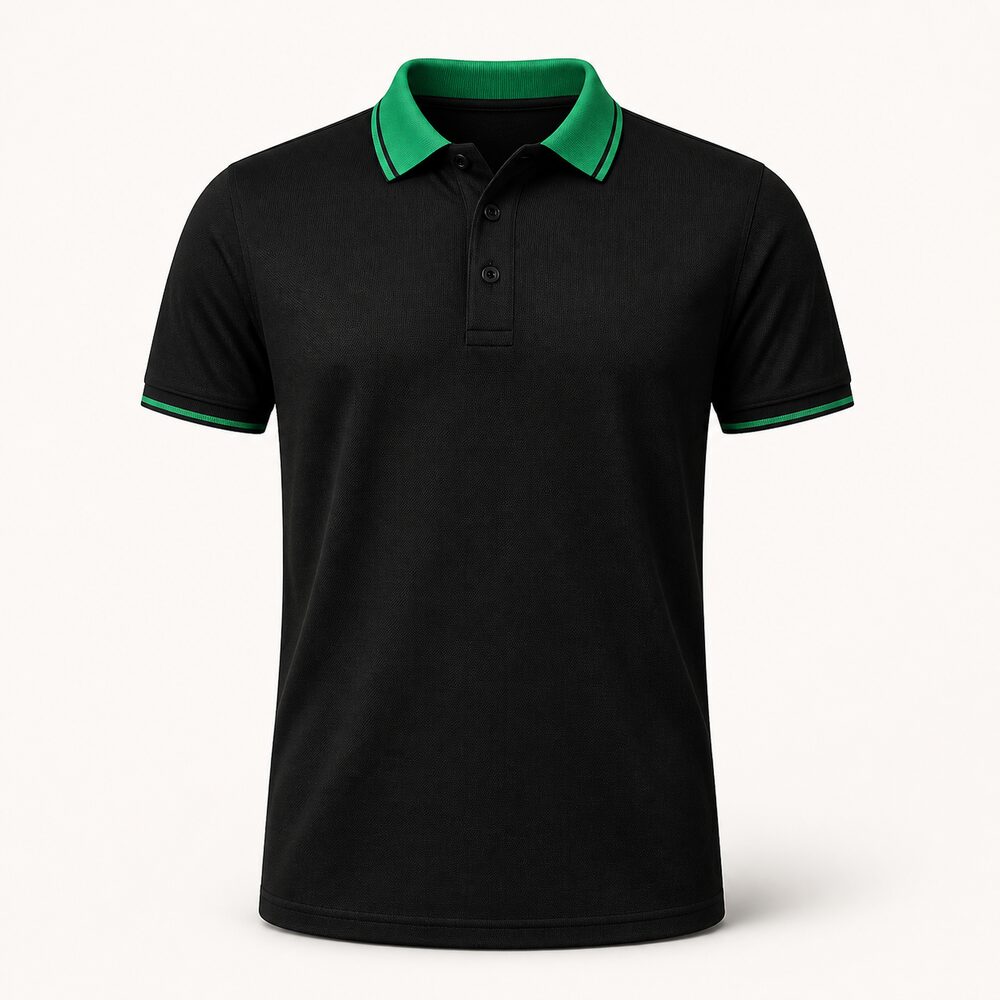 BLACK GREEN NECK POLO KNIT T-SHIRT