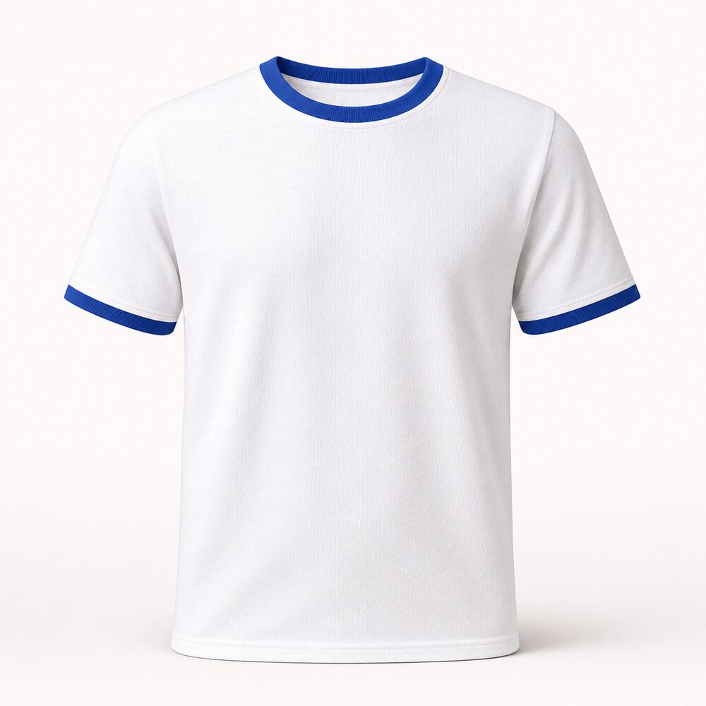 VICTOR TERRY WHITE ROYAL BLUE NECK T SHIRT  SIZE M